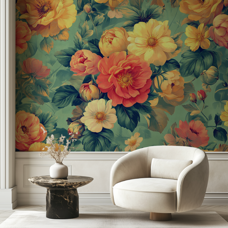 Papier peint fleur kitch chaise tendance
