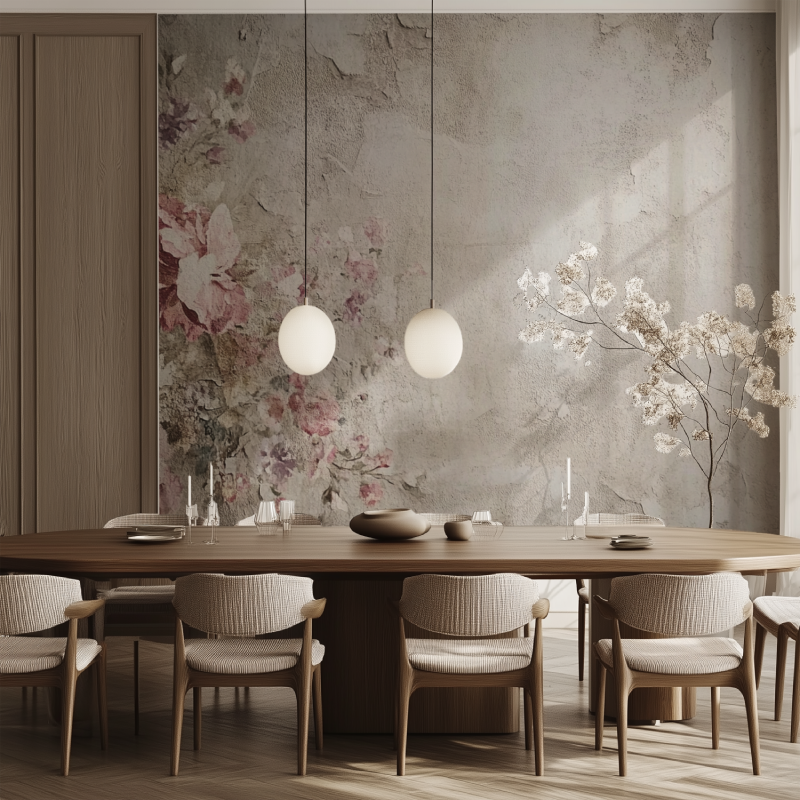 Papier peint vintage imitation tissus salle manger tendance