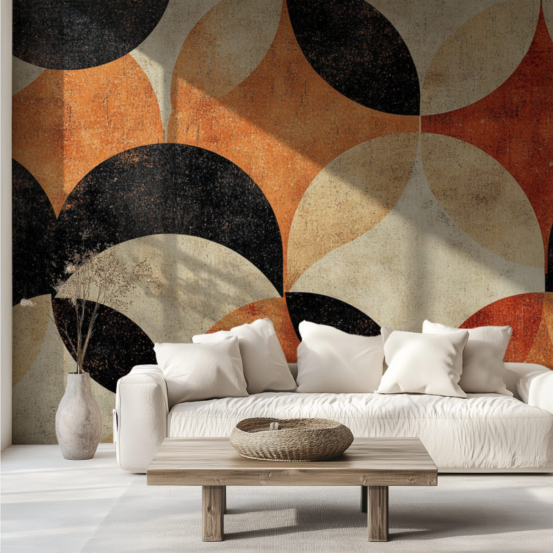 Papier peint vintage orange geometrique canape tendance