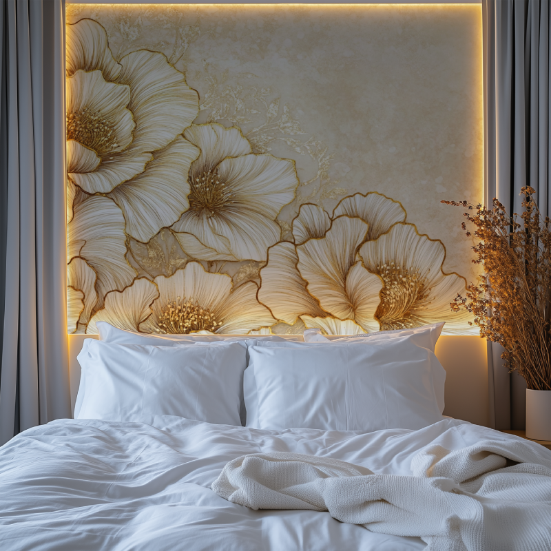 Papier peint fleur dore chambre premium