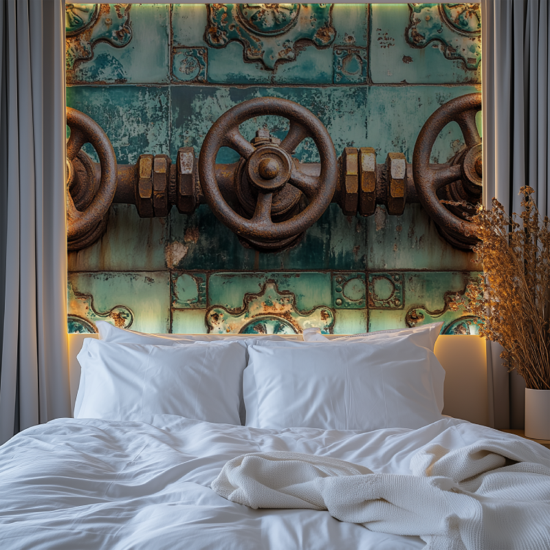 Papier peint vintage motif tuyaux chambre tendanc
