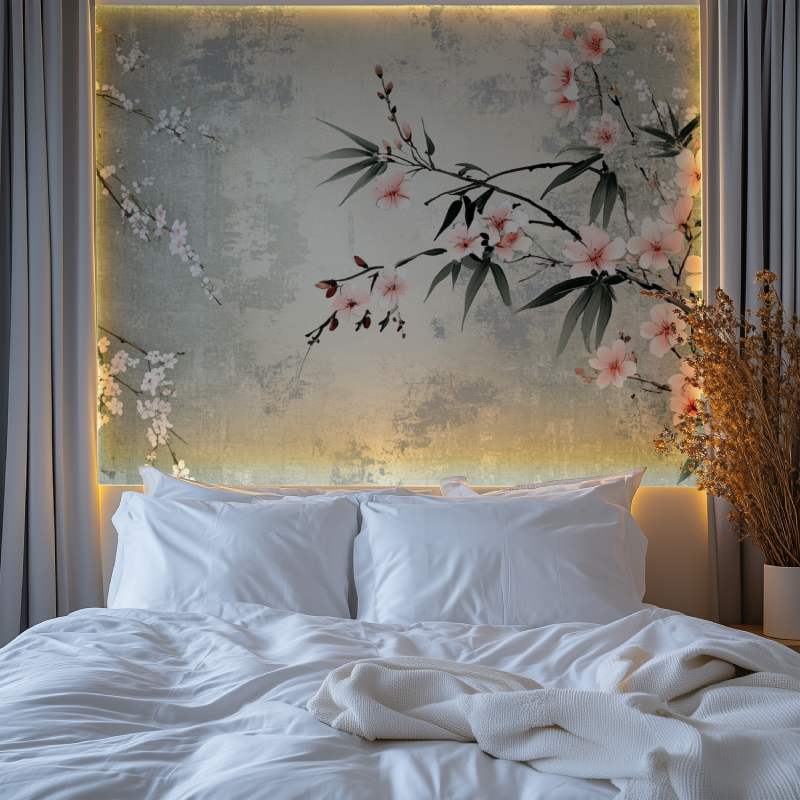 Papier peint fleur japonisant chambre premium