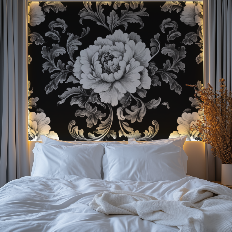Papier peint vintage noir et blanc chambre premium