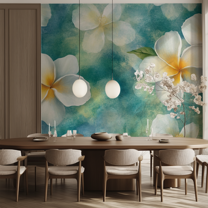 Papier peint fleur frangipanier...aune salle manger tendance