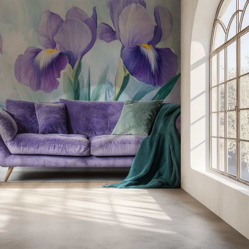 Papier peint fleur iris mur simple