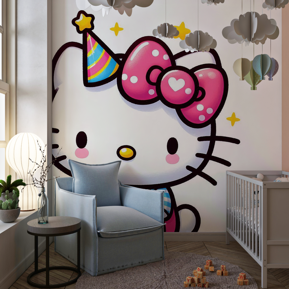 Papier peint hello kitty blanc chambre de fille