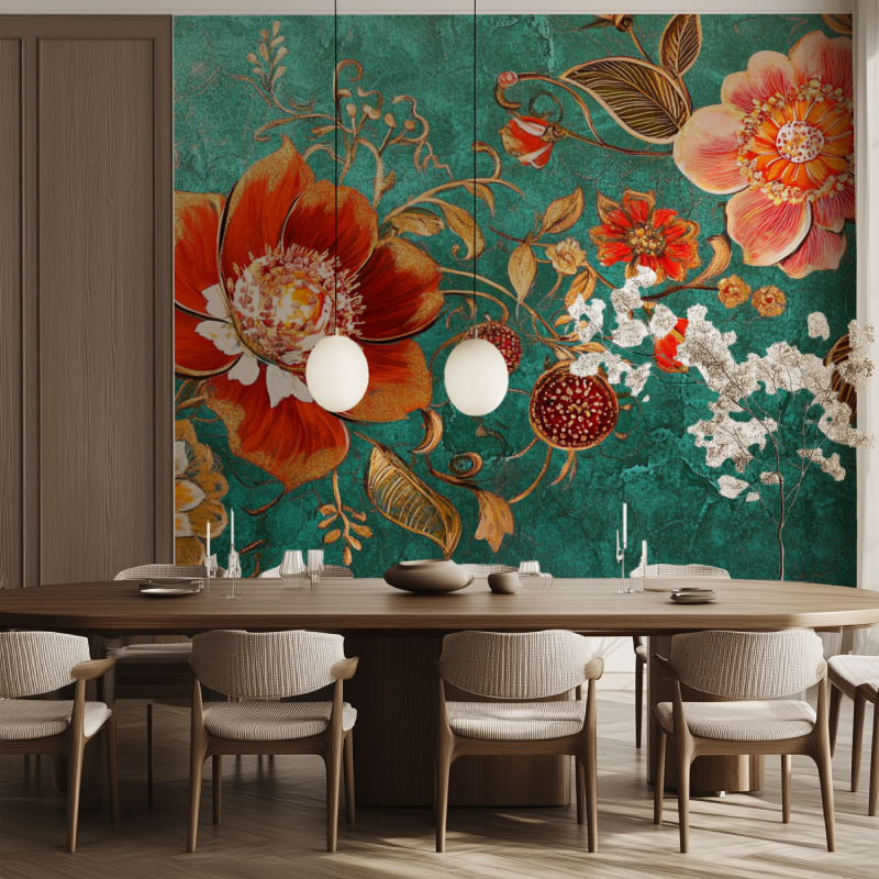Papier peint fleur indien salle manger tendance