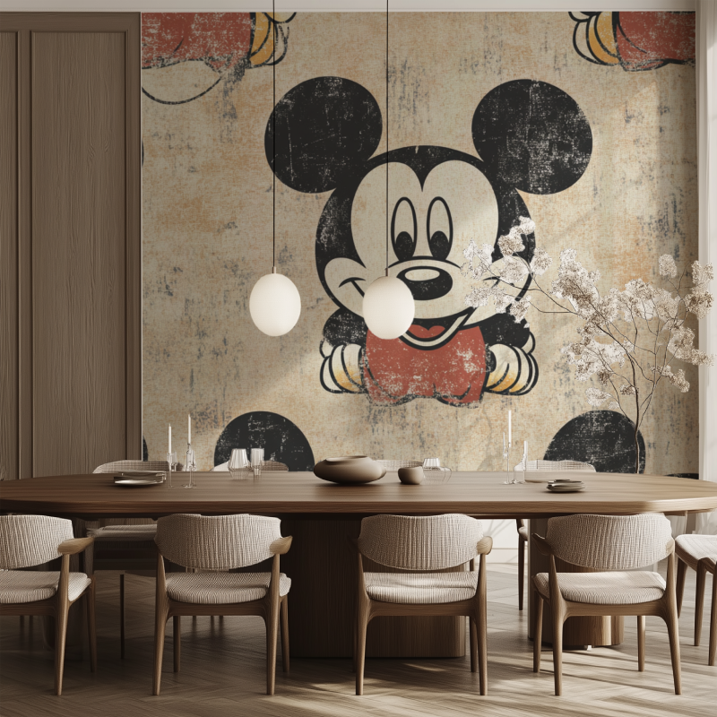 Papier peint vintage mickey salle manger tendance