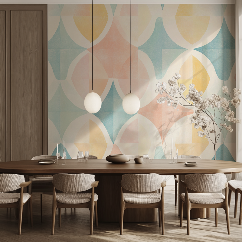Papier peint vintage retro salle manger tendance