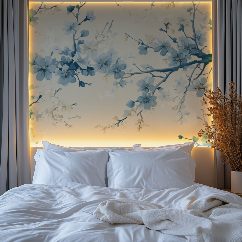 Papier peint fleur japonais bkeu chambre premium