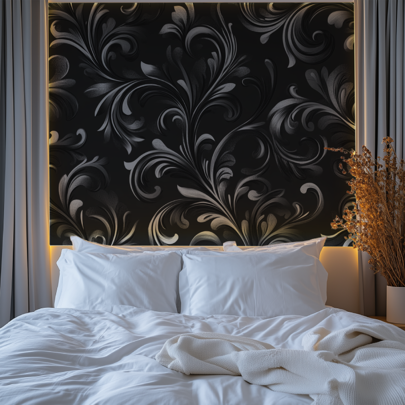 Papier peint vintage noir et gris chambre premium
