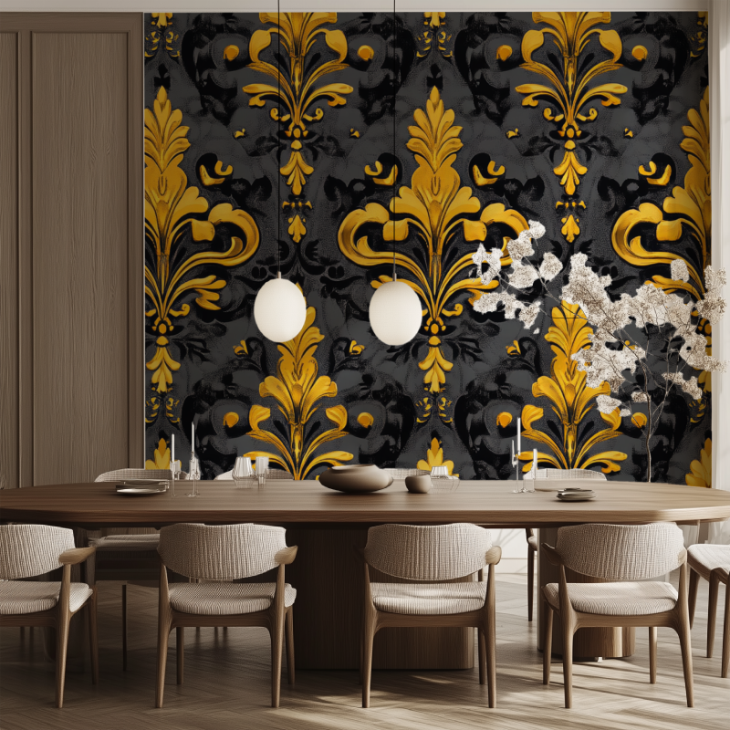 Papier peint fleur de lys noir ...aune salle manger tendance