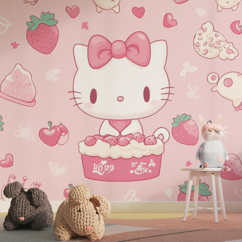 Papier peint hello kitty gateau tapisserie pour fille