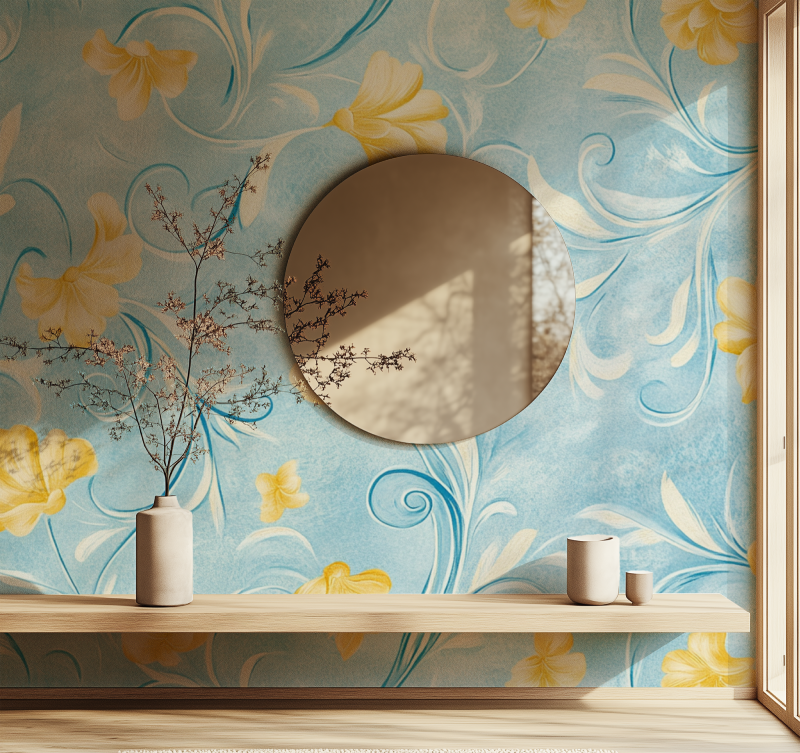 Papier peint vintage jaune et bleu miroir
