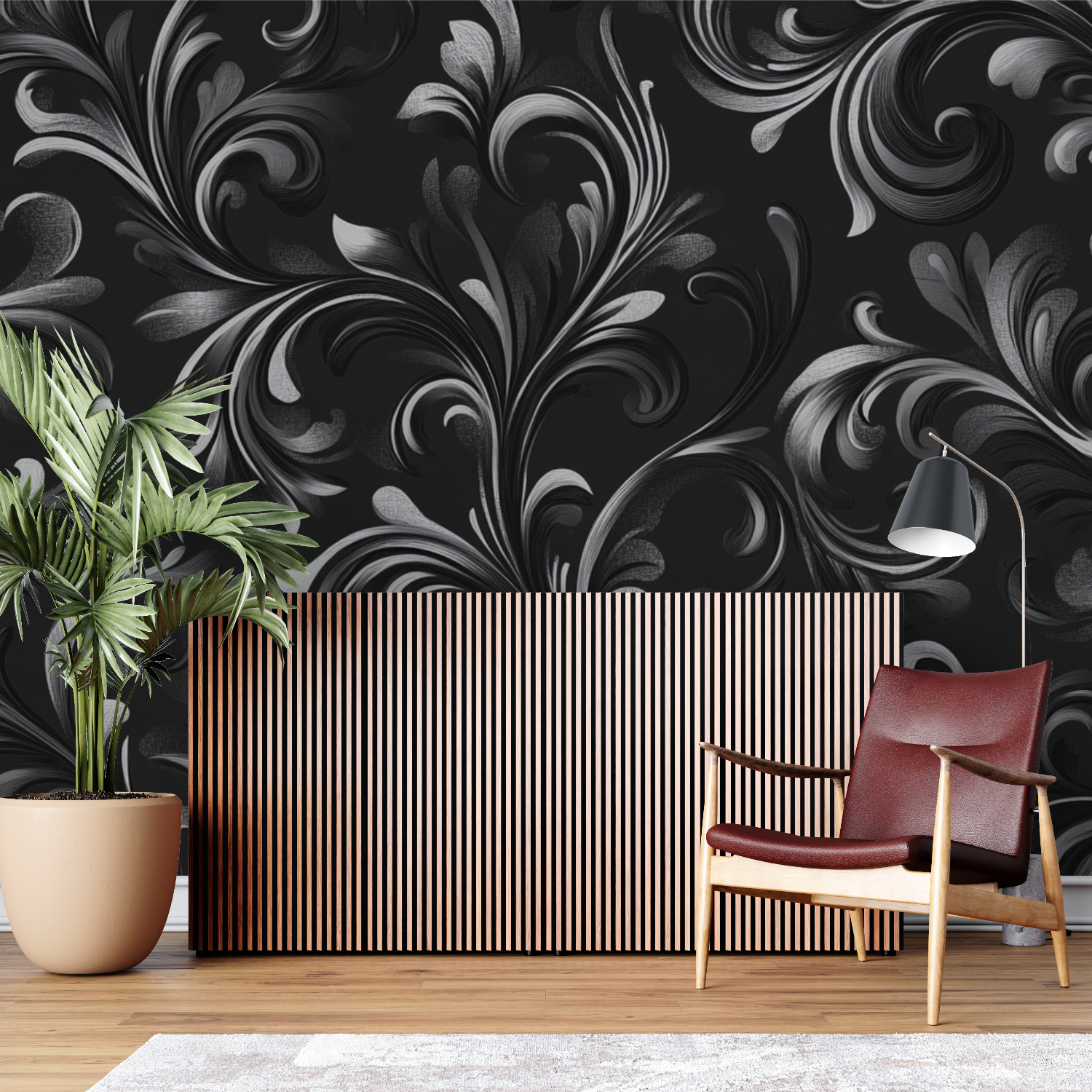 Papier peint vintage noir et gris sur mesure