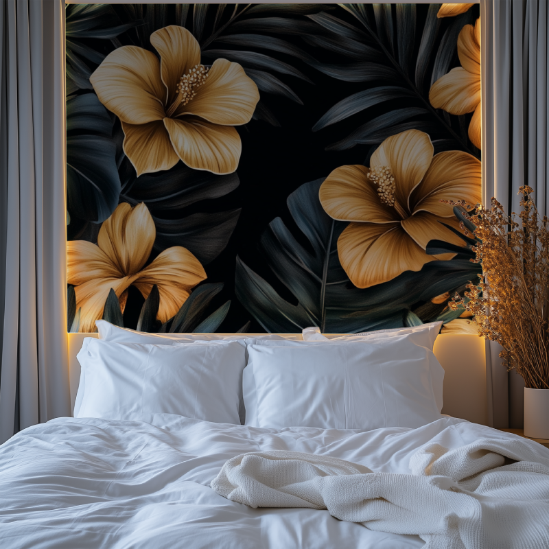 Papier peint fleur de palmier dorees chambre premium