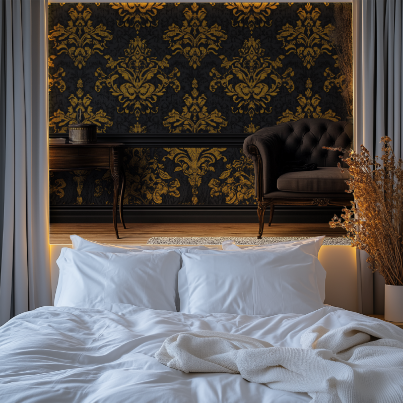 Papier peint vintage noir jaune chambre premium