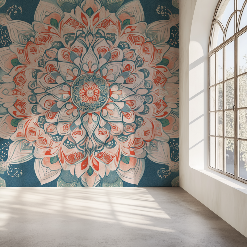 Papier peint fleur mandala mur simple