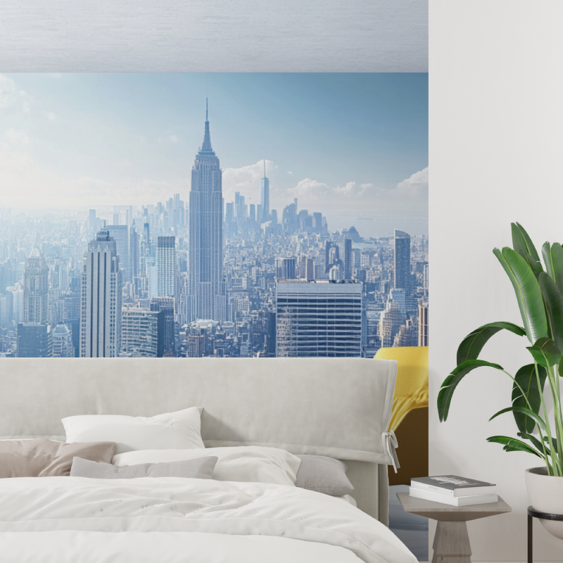 Papier peint trompe loeil ville tapisserie tendance