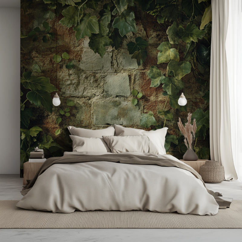 Papier peint murale trompe loeil lit 1234
