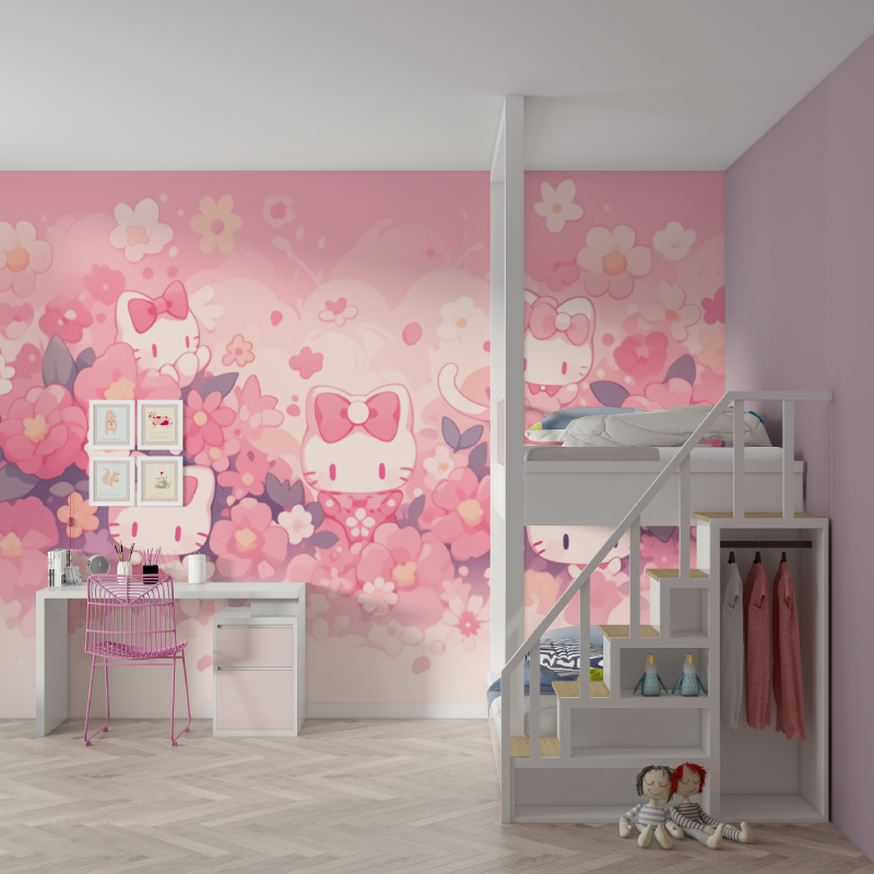 Papier peint hello kitty fille mur chambre fille