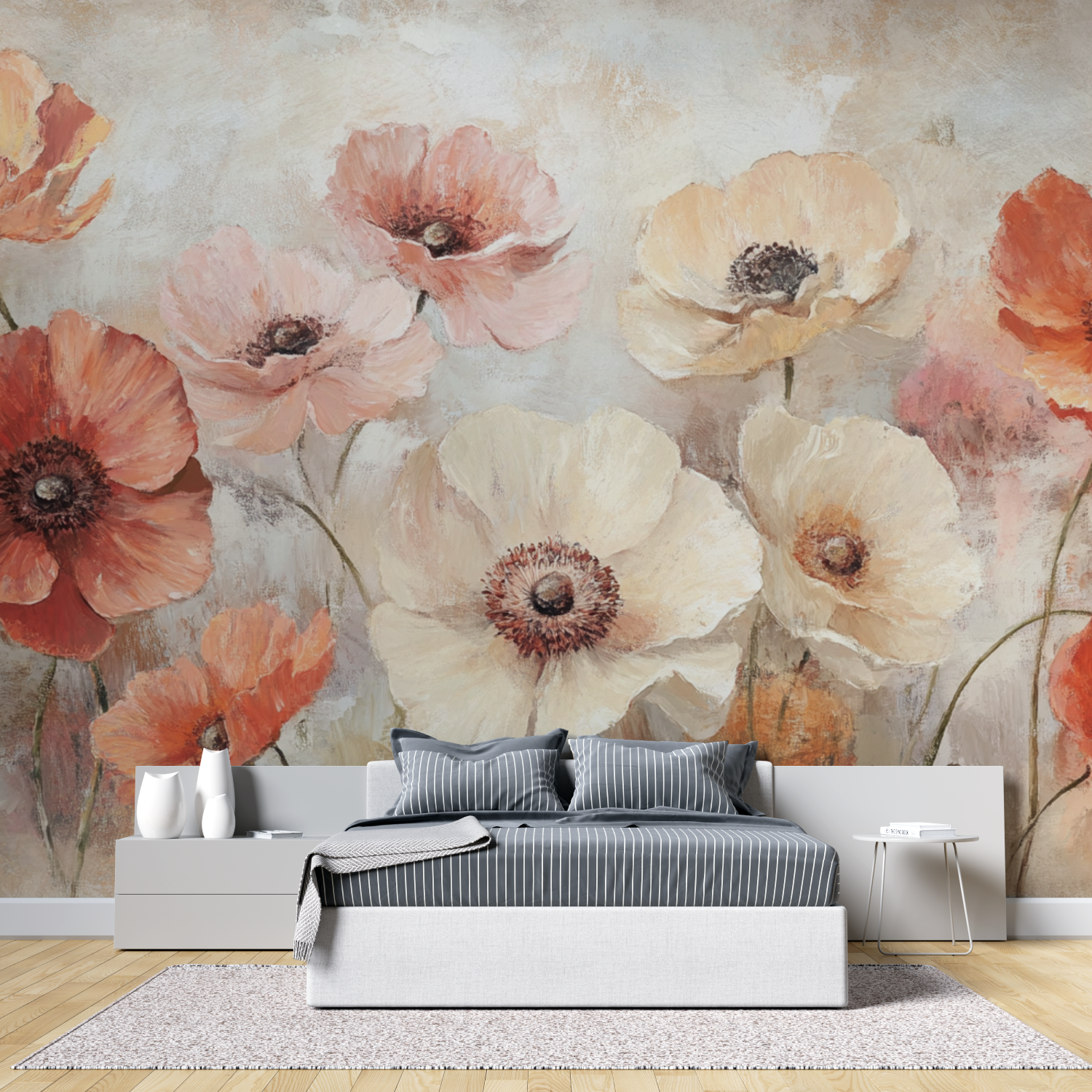 Papier peint fleur de pavot tete de lit