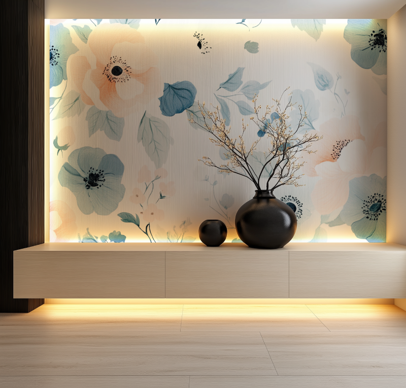 Papier peint fleur epuree salon neon