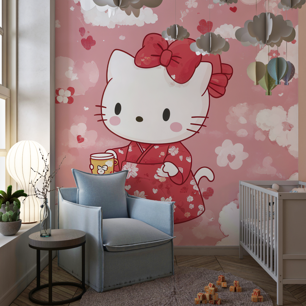 Papier peint hello kitty tapisserie chambre de fille