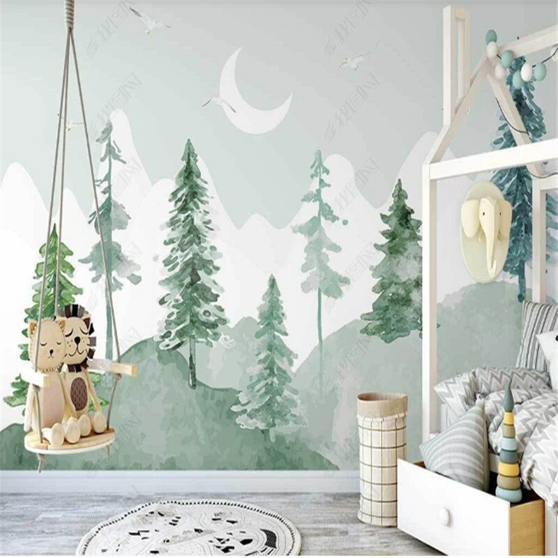 Papier Peint Bébé Classique <br/> Aquarelle Forêt Verte
