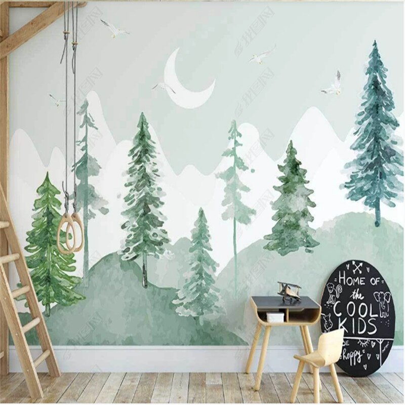 Papier Peint Bébé Classique <br/> Aquarelle Forêt Verte