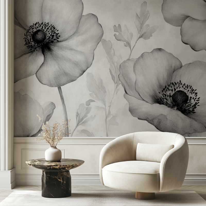 Papier peint fleur gris chaise tendance