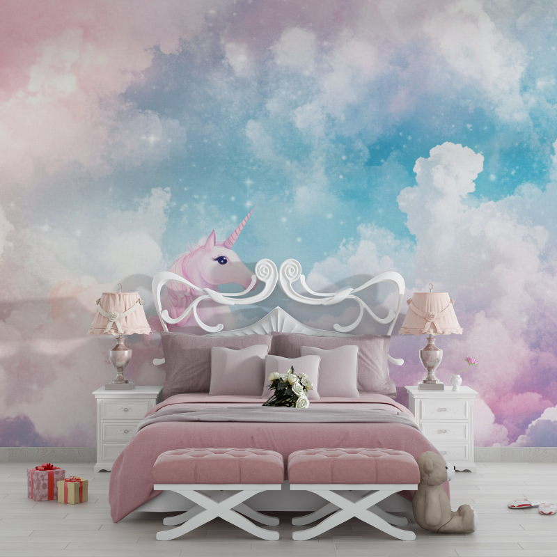 Papier peint decoration licorne...e fantaisie chambre filles
