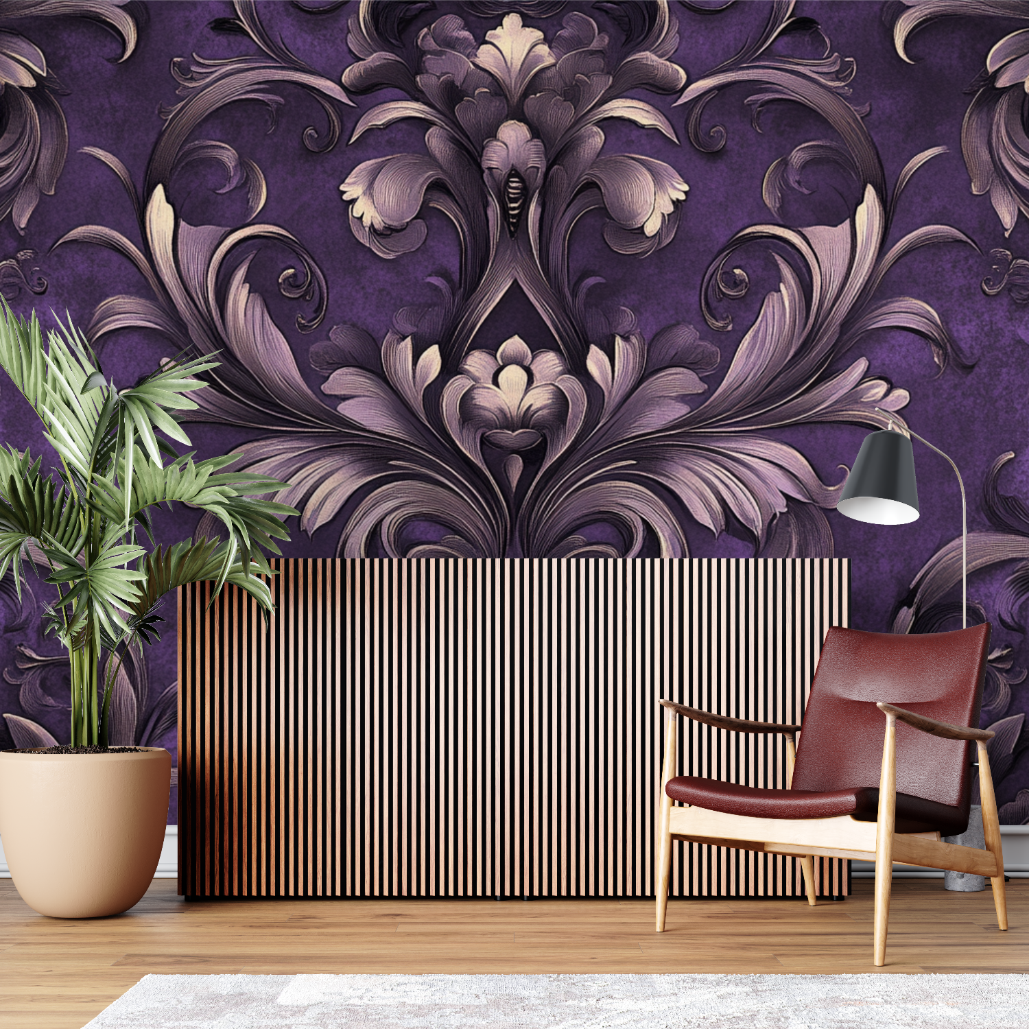 Papier peint vintage gothique violet sur mesure
