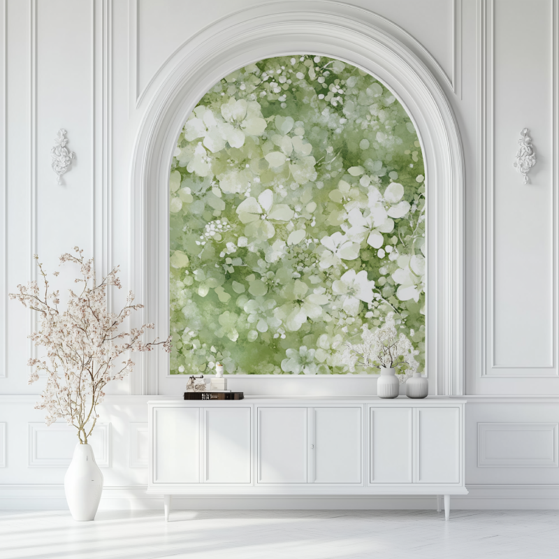 Papier peint fleur de vigne salon blanc