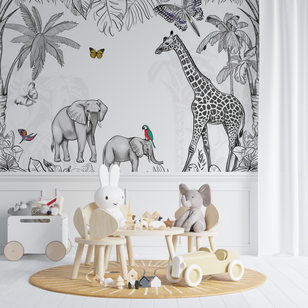 Papier peint panoramique animau... la jungle chambre de bebe