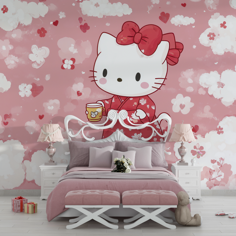 Papier peint hello kitty tapisserie chambre filles