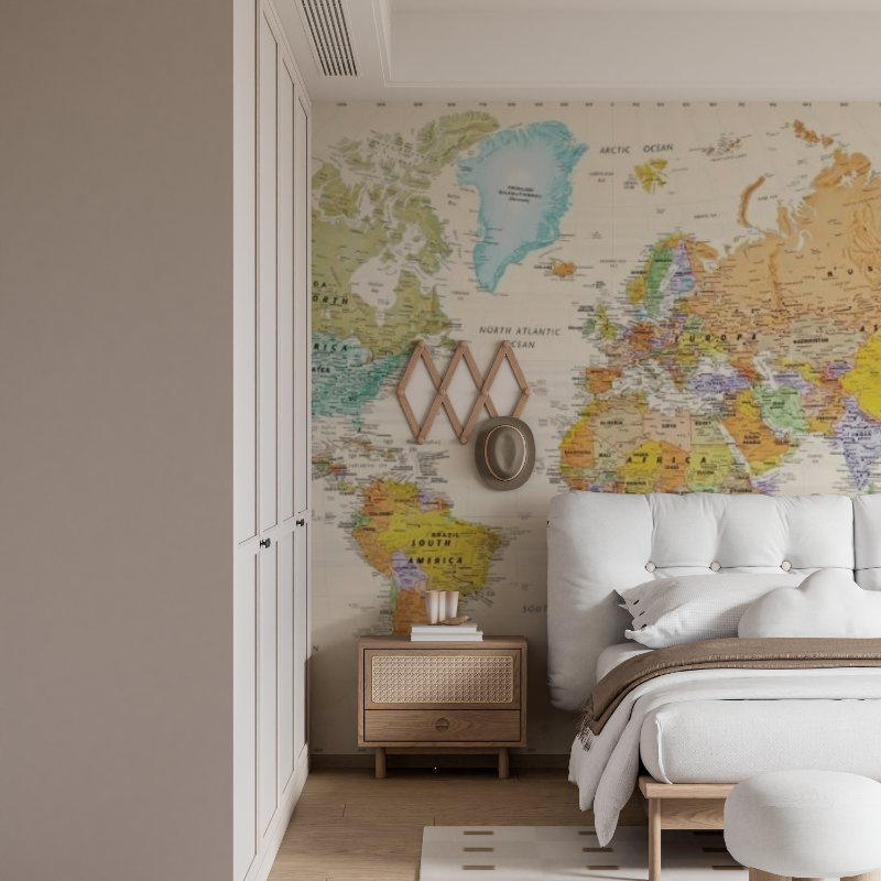 Weltkartentapete für das Schlafzimmer
