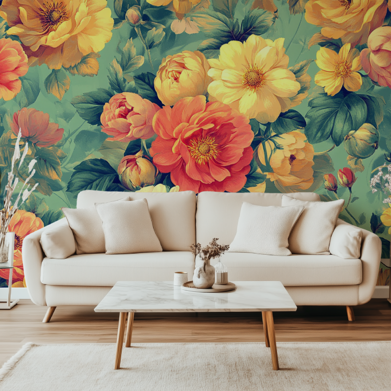 Papier peint fleur kitch canape simple
