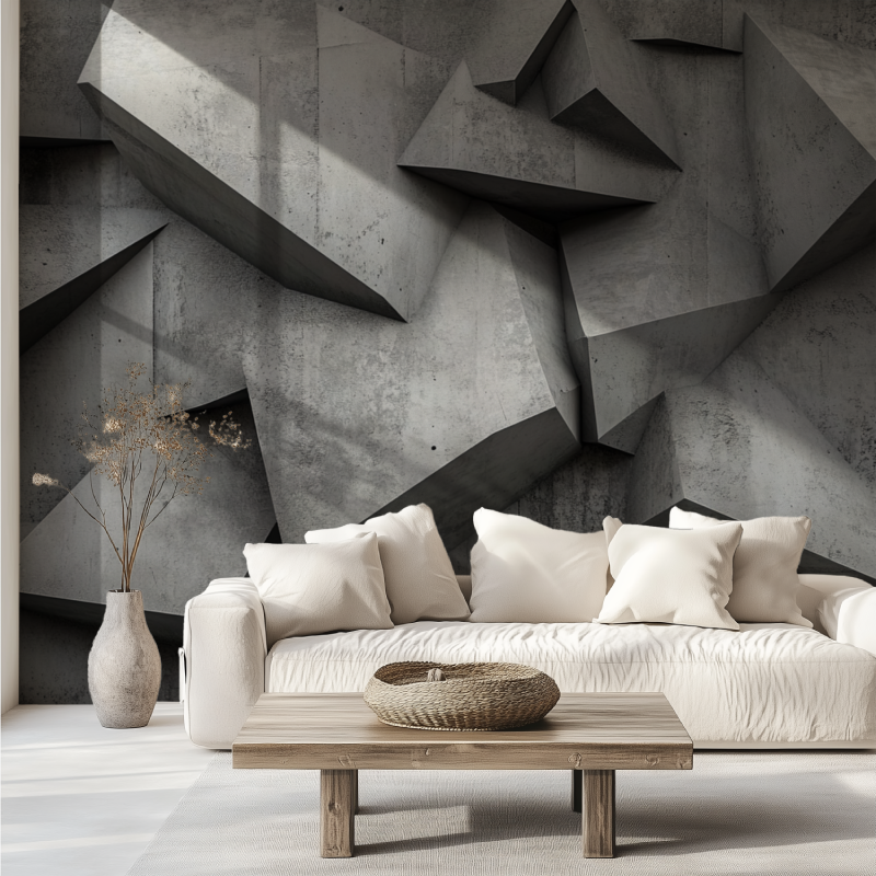 Papier peint 3d gris trompe loeil canape tendance