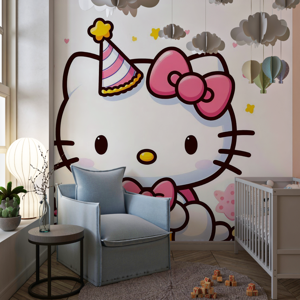 Papier peint hello kitty illustration chambre de fille