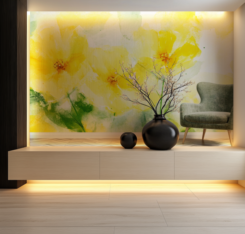 Papier peint fleur geante jaune salon neon