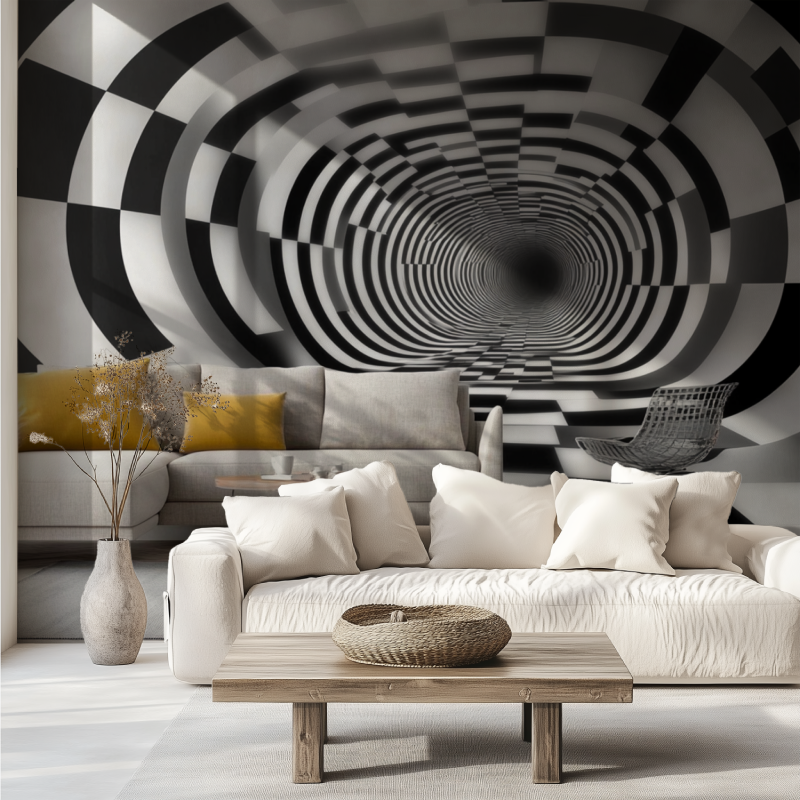 Papier peint trompe loeil couloir canape tendance