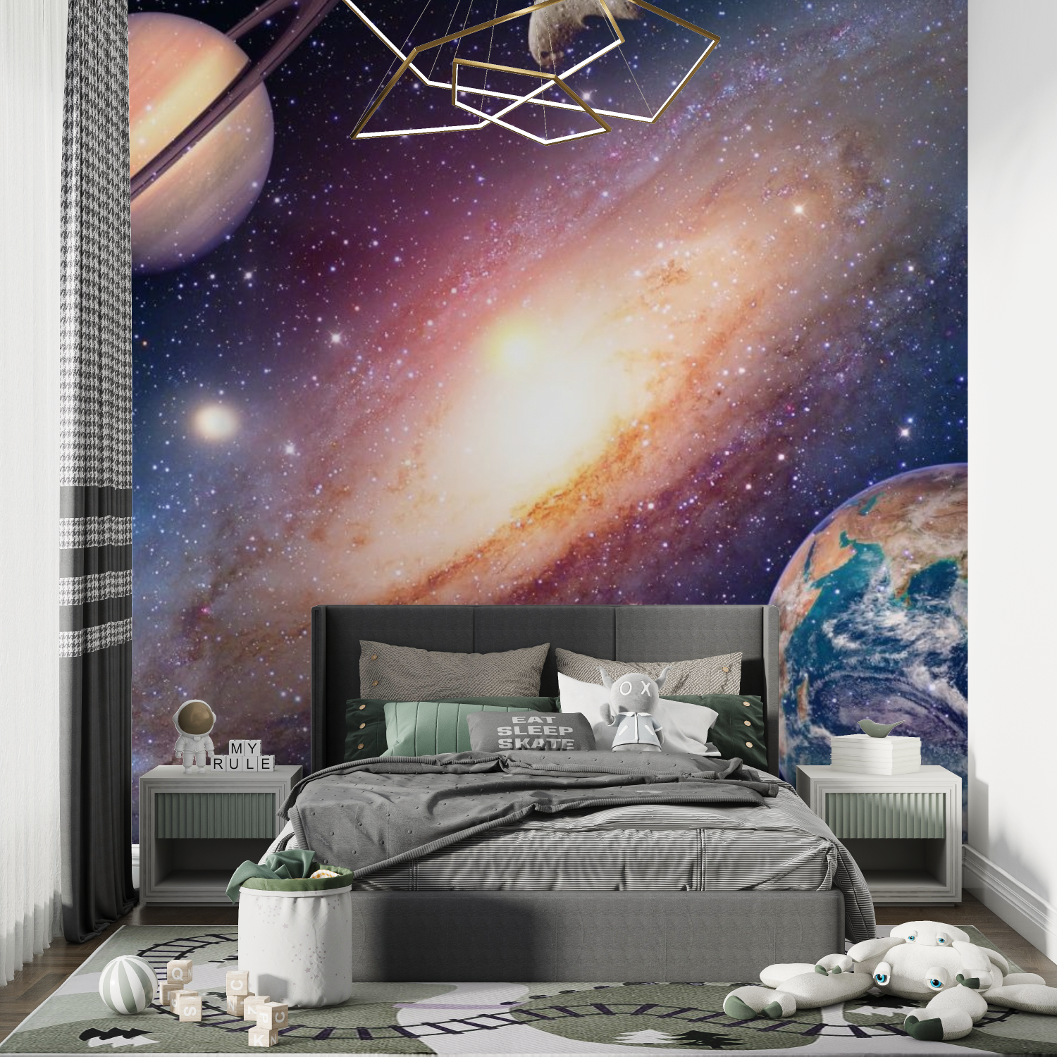 Weltraumhintergrund mit Nebel und Planeten
