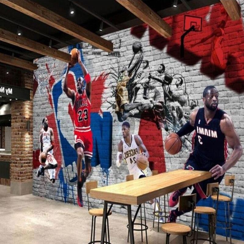 Papier peint Neon Basketball grande Mielu aspect béton sportif Papiers  peints intissé 1,92 m x 2,60 m