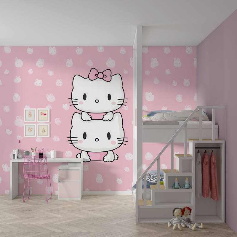 Papier peint hello kitty rose mur chambre fille