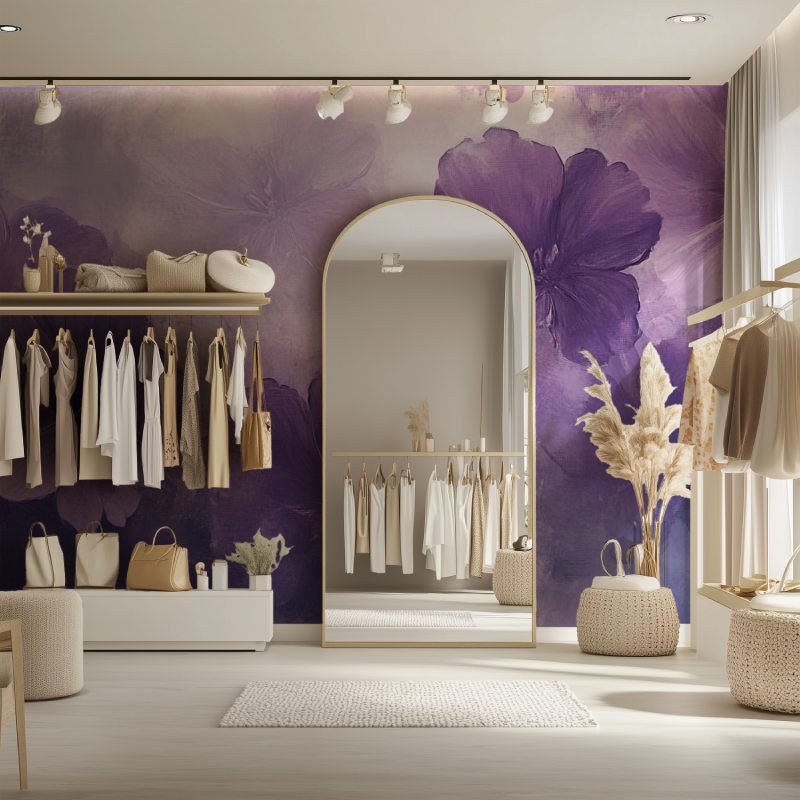 Papier peint fleur mauve dressing