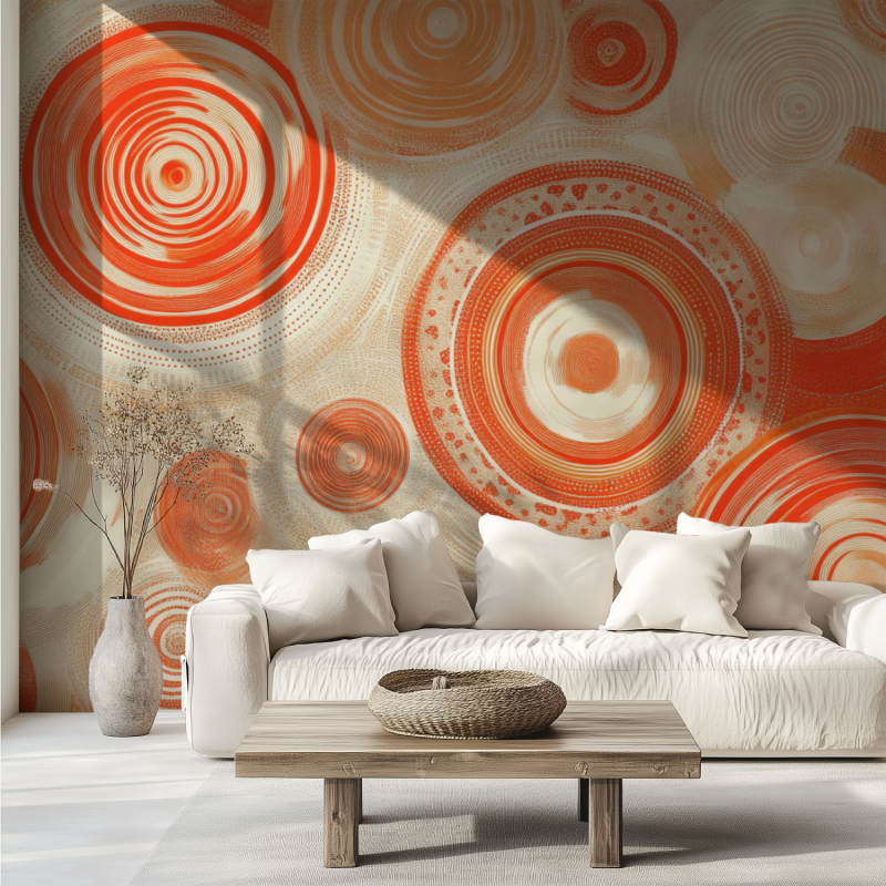 Papier peint vintage orange psychedelique canape tendance
