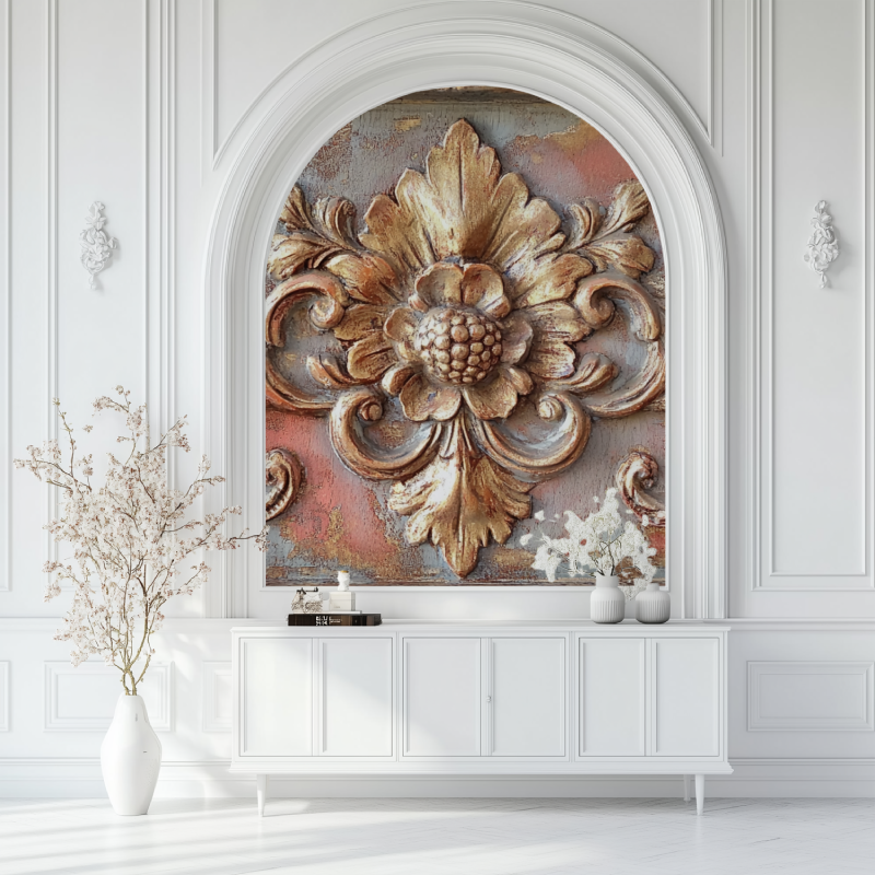 Papier peint vintage placard salon blanc