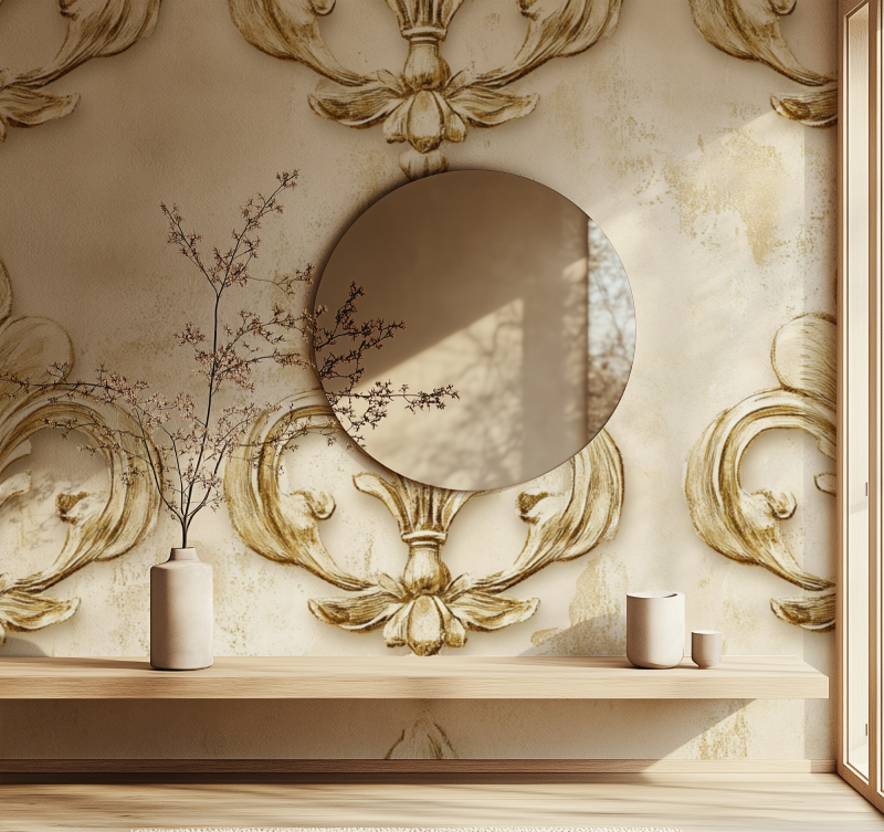 Papier peint vintage fleur de lys miroir