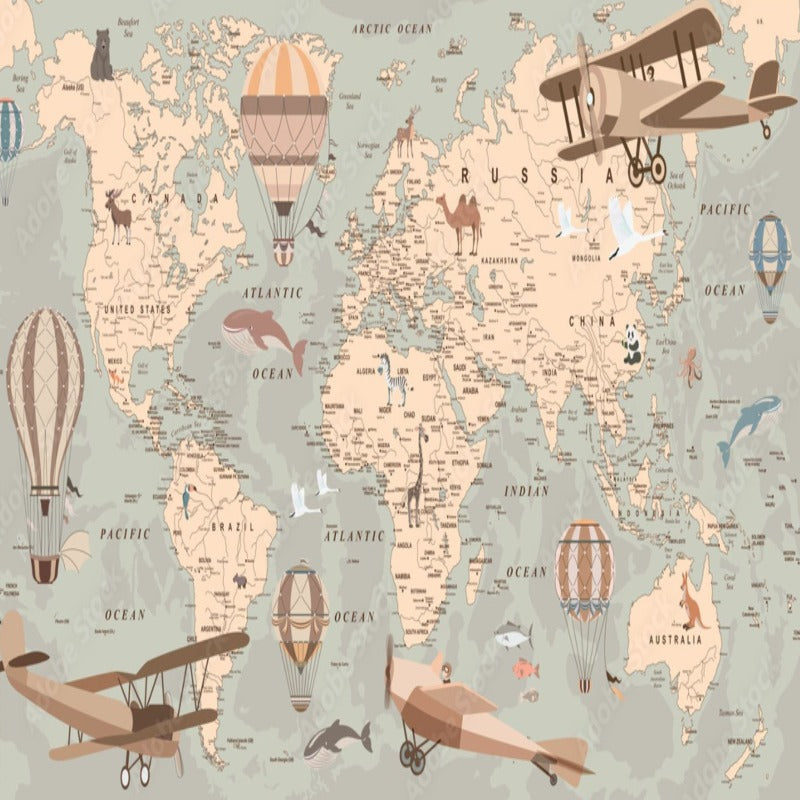 Papier Peint Carte du Monde <br/> Planisphère Doux